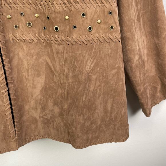 90s Vintage Canyon Road Western Vegan Suede Leather Embellished Jacket Size 22 - Picture 6 of 10